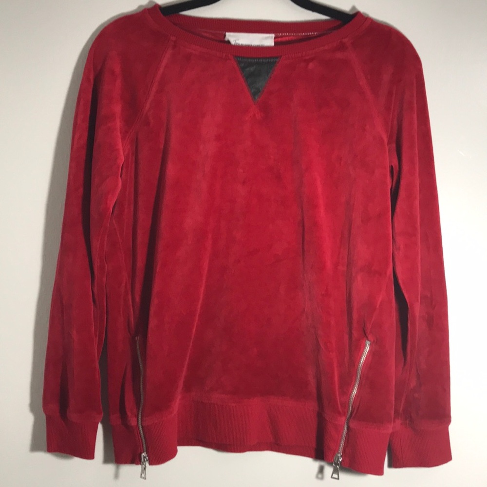 Two by Vince Camuto Red Crew Neck Velour Sweater Sz S